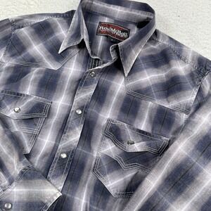 Rock & Roll Cowboy Pearl Snap Shirt Mens Small Plaid Long Sleeve Western